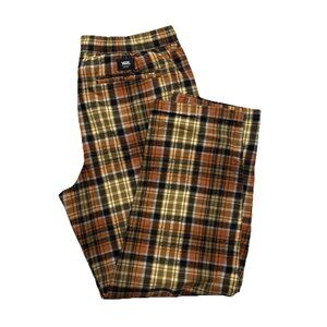 Vans Range Elastic Plaid Pants Men’s L Brown Orange Flannel Relaxed Fit Skate